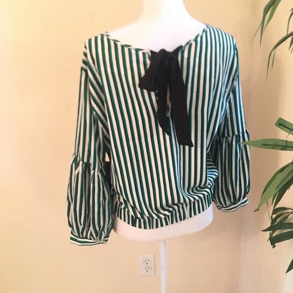 New Green Black Stripe Top with Tie in Back - Picture 5 of 7